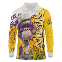 Graffiti Monkey Long Sleeve Polo Shirt with Hip Hop Sunglasses and Gold Chain Design - Wonder Print Shop