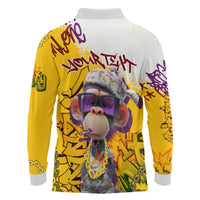 Graffiti Monkey Long Sleeve Polo Shirt with Hip Hop Sunglasses and Gold Chain Design - Wonder Print Shop