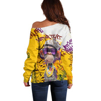 Graffiti Monkey Off Shoulder Sweater with Hip Hop Sunglasses and Gold Chain Design - Wonder Print Shop