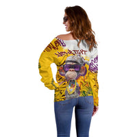 Graffiti Monkey Off Shoulder Sweater with Hip Hop Sunglasses and Gold Chain Design - Wonder Print Shop