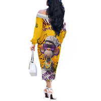 Graffiti Monkey Off The Shoulder Long Sleeve Dress with Hip Hop Sunglasses and Gold Chain Design - Wonder Print Shop