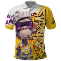 Graffiti Monkey Polo Shirt with Hip Hop Sunglasses and Gold Chain Design - Wonder Print Shop