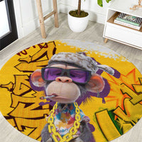 Graffiti Monkey Round Carpet with Hip Hop Sunglasses and Gold Chain Design - Wonder Print Shop