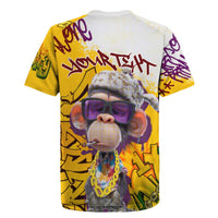 Graffiti Monkey Rugby Jersey with Hip Hop Sunglasses and Gold Chain Design - Wonder Print Shop