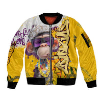 Graffiti Monkey Sleeve Zip Bomber Jacket with Hip Hop Sunglasses and Gold Chain Design - Wonder Print Shop