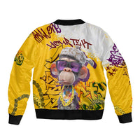 Graffiti Monkey Sleeve Zip Bomber Jacket with Hip Hop Sunglasses and Gold Chain Design - Wonder Print Shop