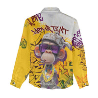 Graffiti Monkey Women Casual Shirt with Hip Hop Sunglasses and Gold Chain Design - Wonder Print Shop