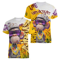 Graffiti Monkey Women V-Neck T-Shirt with Hip Hop Sunglasses and Gold Chain Design - Wonder Print Shop