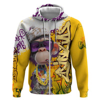 Graffiti Monkey Zip Hoodie with Hip Hop Sunglasses and Gold Chain Design - Wonder Print Shop