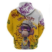 Graffiti Monkey Zip Hoodie with Hip Hop Sunglasses and Gold Chain Design - Wonder Print Shop