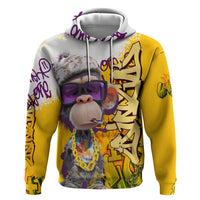 Graffiti Monkey Zip Hoodie with Hip Hop Sunglasses and Gold Chain Design - Wonder Print Shop