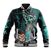 Street Art Liberty Baseball Jacket with Graffiti Print and Cartoon Statue of Liberty - Wonder Print Shop