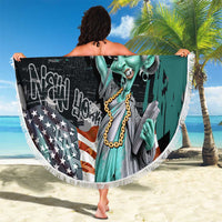 Street Art Liberty Beach Blanket with Graffiti Print and Cartoon Statue of Liberty - Wonder Print Shop