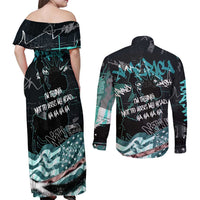 Street Art Liberty Couples Matching Off Shoulder Maxi Dress and Long Sleeve Button Shirt with Graffiti Print and Cartoon Statue of Liberty - Wonder Print Shop