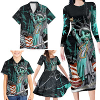 Street Art Liberty Family Matching Long Sleeve Bodycon Dress and Hawaiian Shirt with Graffiti Print and Cartoon Statue of Liberty - Wonder Print Shop
