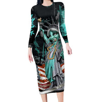 Street Art Liberty Family Matching Long Sleeve Bodycon Dress and Hawaiian Shirt with Graffiti Print and Cartoon Statue of Liberty - Wonder Print Shop