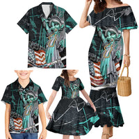 Street Art Liberty Family Matching Mermaid Dress and Hawaiian Shirt with Graffiti Print and Cartoon Statue of Liberty - Wonder Print Shop