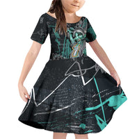 Street Art Liberty Family Matching Off Shoulder Short Dress and Hawaiian Shirt with Graffiti Print and Cartoon Statue of Liberty - Wonder Print Shop