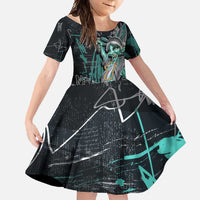 Street Art Liberty Family Matching Short Sleeve Bodycon Dress and Hawaiian Shirt with Graffiti Print and Cartoon Statue of Liberty - Wonder Print Shop