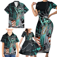 Street Art Liberty Family Matching Short Sleeve Bodycon Dress and Hawaiian Shirt with Graffiti Print and Cartoon Statue of Liberty - Wonder Print Shop