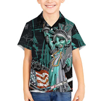 Street Art Liberty Family Matching Short Sleeve Bodycon Dress and Hawaiian Shirt with Graffiti Print and Cartoon Statue of Liberty - Wonder Print Shop