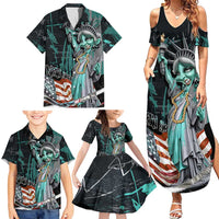 Street Art Liberty Family Matching Summer Maxi Dress and Hawaiian Shirt with Graffiti Print and Cartoon Statue of Liberty - Wonder Print Shop