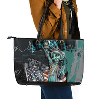 Street Art Liberty Leather Tote Bag with Graffiti Print and Cartoon Statue of Liberty - Wonder Print Shop