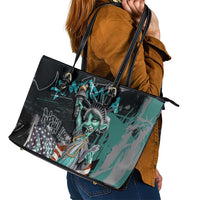 Street Art Liberty Leather Tote Bag with Graffiti Print and Cartoon Statue of Liberty - Wonder Print Shop