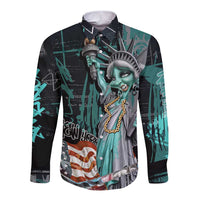 Street Art Liberty Long Sleeve Button Shirt with Graffiti Print and Cartoon Statue of Liberty - Wonder Print Shop