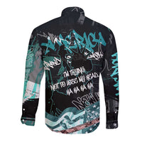 Street Art Liberty Long Sleeve Button Shirt with Graffiti Print and Cartoon Statue of Liberty - Wonder Print Shop