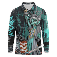 Street Art Liberty Long Sleeve Polo Shirt with Graffiti Print and Cartoon Statue of Liberty - Wonder Print Shop