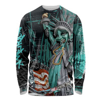 Street Art Liberty Long Sleeve Shirt with Graffiti Print and Cartoon Statue of Liberty - Wonder Print Shop