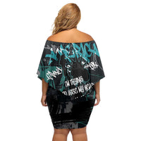 Street Art Liberty Off Shoulder Short Dress with Graffiti Print and Cartoon Statue of Liberty - Wonder Print Shop
