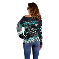 Street Art Liberty Off Shoulder Sweater with Graffiti Print and Cartoon Statue of Liberty - Wonder Print Shop