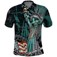 Street Art Liberty Polo Shirt with Graffiti Print and Cartoon Statue of Liberty - Wonder Print Shop