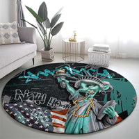 Street Art Liberty Round Carpet with Graffiti Print and Cartoon Statue of Liberty - Wonder Print Shop
