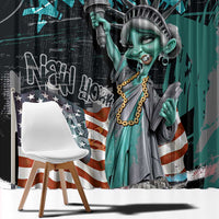 Street Art Liberty Window Curtain with Graffiti Print and Cartoon Statue of Liberty - Wonder Print Shop