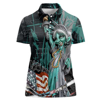 Street Art Liberty Women Polo Shirt with Graffiti Print and Cartoon Statue of Liberty - Wonder Print Shop