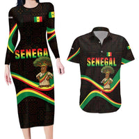Senegal Tribal Pattern Couples Matching Long Sleeve Bodycon Dress and Hawaiian Shirt Baobab Character and Red Yellow Green Flag Theme Design - Wonder Print Shop
