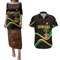 Senegal Tribal Pattern Couples Matching Puletasi and Hawaiian Shirt Baobab Character and Red Yellow Green Flag Theme Design - Wonder Print Shop