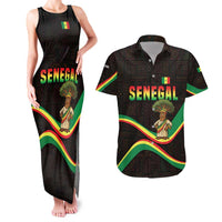 Senegal Tribal Pattern Couples Matching Tank Maxi Dress and Hawaiian Shirt Baobab Character and Red Yellow Green Flag Theme Design - Wonder Print Shop