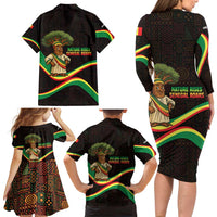 Senegal Tribal Pattern Family Matching Long Sleeve Bodycon Dress and Hawaiian Shirt Baobab Character and Red Yellow Green Flag Theme Design - Wonder Print Shop