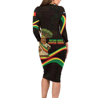 Senegal Tribal Pattern Family Matching Long Sleeve Bodycon Dress and Hawaiian Shirt Baobab Character and Red Yellow Green Flag Theme Design - Wonder Print Shop