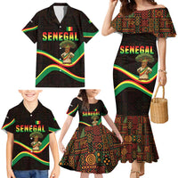Senegal Tribal Pattern Family Matching Mermaid Dress and Hawaiian Shirt Baobab Character and Red Yellow Green Flag Theme Design - Wonder Print Shop