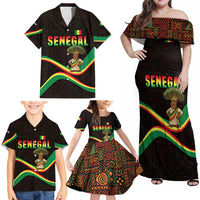 Senegal Tribal Pattern Family Matching Off Shoulder Maxi Dress and Hawaiian Shirt Baobab Character and Red Yellow Green Flag Theme Design - Wonder Print Shop