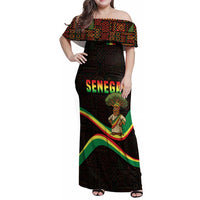 Senegal Tribal Pattern Family Matching Off Shoulder Maxi Dress and Hawaiian Shirt Baobab Character and Red Yellow Green Flag Theme Design - Wonder Print Shop