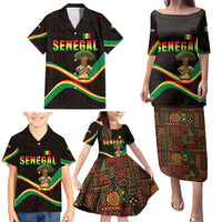 Senegal Tribal Pattern Family Matching Puletasi and Hawaiian Shirt Baobab Character and Red Yellow Green Flag Theme Design - Wonder Print Shop