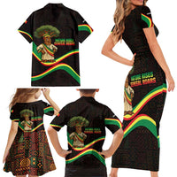 Senegal Tribal Pattern Family Matching Short Sleeve Bodycon Dress and Hawaiian Shirt Baobab Character and Red Yellow Green Flag Theme Design - Wonder Print Shop