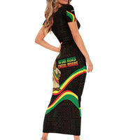 Senegal Tribal Pattern Family Matching Short Sleeve Bodycon Dress and Hawaiian Shirt Baobab Character and Red Yellow Green Flag Theme Design - Wonder Print Shop