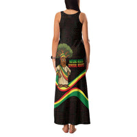 Senegal Tribal Pattern Family Matching Tank Maxi Dress and Hawaiian Shirt Baobab Character and Red Yellow Green Flag Theme Design - Wonder Print Shop